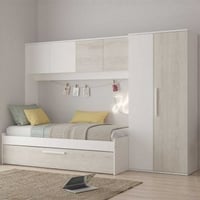 Bed Lev 90x200 cm met kast en bedlade - grenen/wit