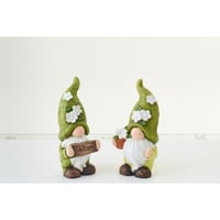 Kabouter welkom + bloempot klei groen/wit small assortiment van 2