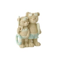 Beer strandmeisje + jongen polyresin beige/lichtblauw