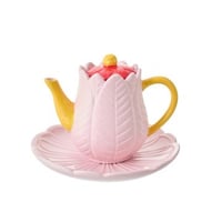 Theepot schaal bloem porselein donkerrood/warmgeel