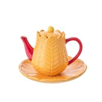 Theepot schaal bloem porselein oranje/lichtroze