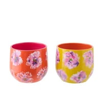 Bloempot keramiek geel/oranje medium assortiment van 2