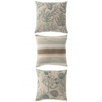 Kussen koraal/strepen vierkant polyester blauw/gebroken wit assortiment van 3