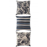 Kussen koraal/strepen vierkant polyester blauw/gebroken wit assortiment van 3