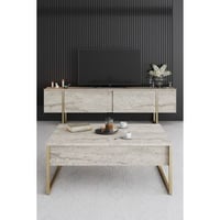 Luxe TV-meubel | 100% MELAMINE | Travertin, Goud