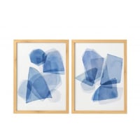 Ingelijste foto geometrisch mdf blauw/wit assortiment van 2