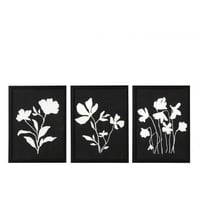 Ingelijste foto bloemen mdf zwart/wit assortiment van 3