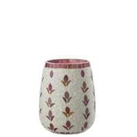 Kaarshouder glas gebroken wit/fuchsia large