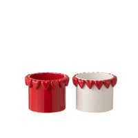 Bloempot harten keramiek wit/rood assortiment van 2