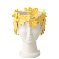 Bloempot dame bloemen keramiek wit/geel
