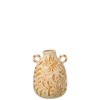 Vaas bloemen steengoed okergeel/gebroken wit medium