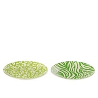 Doos van 2 dessertbord luipaard + zebra porselein groen/wit small