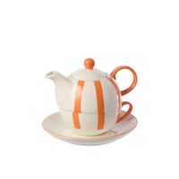 Theepot gestreept porselein oranje/wit