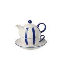 Theepot gestreept porselein blauw/wit