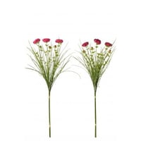 Bundel van 3 ranonkel met gras textiel paars/fuchsia small assortiment van 2