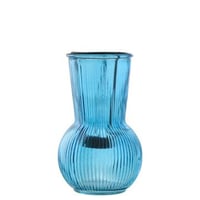 Theelichthouder glas blauw/zwart large