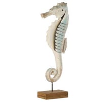 Zeepaard op voet paulowniahout naturel/lichtblauw large