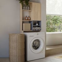 Wasmachinekast Kuba 4 legplanken, 1 draaideur-lichte eik/celadon grijs