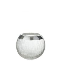 Kaarshouder bol craquele glas transparant/zilver medium