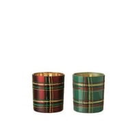 T-lichthouder geruit glas rood/groen large assortiment van 2