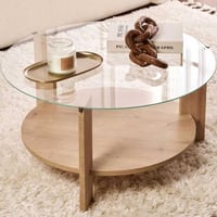Salontafel Clara - 100% TEMPERED GLASS - Saffier eiken - 40 x 75 x 75 cm
