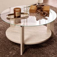 Salontafel Clara - 100% TEMPERED GLASS - Travertijn - 40 x 75 x 75 cm