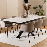 Verlengbare eettafel Hennie - keramisch blad - wit marmerlook