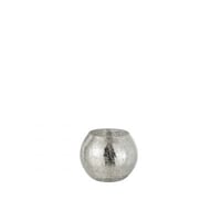 Windlicht bol craquele glas zilver small
