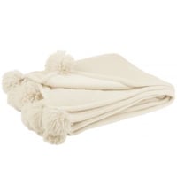 Plaid pompom polyester creme