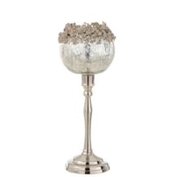 Theelichthouder op voet juweel metaal/aluminium/glas zilver large
