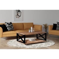 Moderne 2-etages salontafel van notenhout met metalen frame