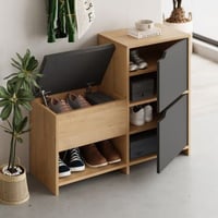 Haven Shoe Bench Schoenenkast | 100% MELAMINE | Antraciet, Eiken