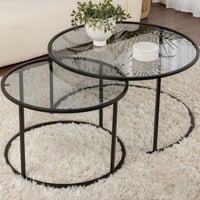 Salontafel Set Aurum - 100% TEMPERED GLASS - Zwart - 43 x 80 x 80 cm
