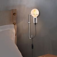 Opviq Wandlamp | Metalen Behuizing | 9x15cm | 30cm Hoogte | Aan/Uit Schakelaar | 100cm Kabel | E27 Max 40W | IP20 | Chroom