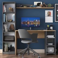 Bureau met boekenrek HA125 - 100% MELAMINE - Walnoot - 160 x 161,8 x 45 cm