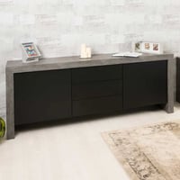 Dressoir Cobe 188cm 2 deuren 3 lades - betonlook/zwart