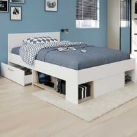 Twijfelaarbed Achiel - 120x200/190cm - met opbergruimte - wit/eikdecor