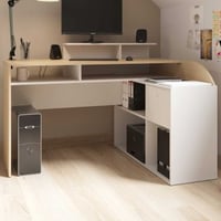 Hoekbureau Kemo - 108x128x90cm - met opbergruimte - eikdecor/wit