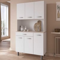 Buffetkast Pavel 185cm hoog - mat wit/acacia met werkblad