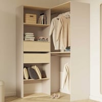 Open kledingkast Muriel - 121x118x203cm - 2 lades - beige/eikdecor