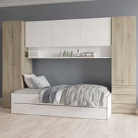 Kinderkamer Tidelle - bed 90x200cm met bedlade en brugkast - wit/eikdecor