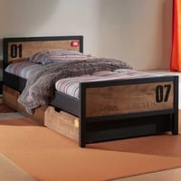 Bed Alex 90x200cm (incl. lattenbodem) met bedlade- bruin/zwart