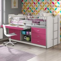 Halfhoogslaper met bureau Bonny 95 - fuchsia