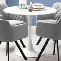 Eettafel Malta - Ø90x75cm - keramiek en staal - wit marmer