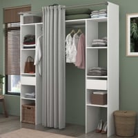 Kledingkast Botan 176cm - met gordijn - 6 legplanken, 2 kledingroedes & 2 lades - wit