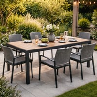 Tuintafel August Gescova - zwart aluminium en teak - 202x100 cm - Bruin/Zwart