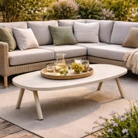 Salontafel Midleton gesandstraald aluminium en keramiek - 130x70x30cm - Beige