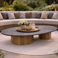 Salontafel Viola 140x90cm Gescova - Teakhout en Gesinterde Steen - Bruin/Grijs