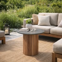 Salontafel Viola Ø42cm Gescova - Teakhout en gesinterde steen - Bruin/Donkergrijs