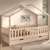 Huisbed Dallas - 90x200cm - met beveiliging en bedlade - massief dennenhout